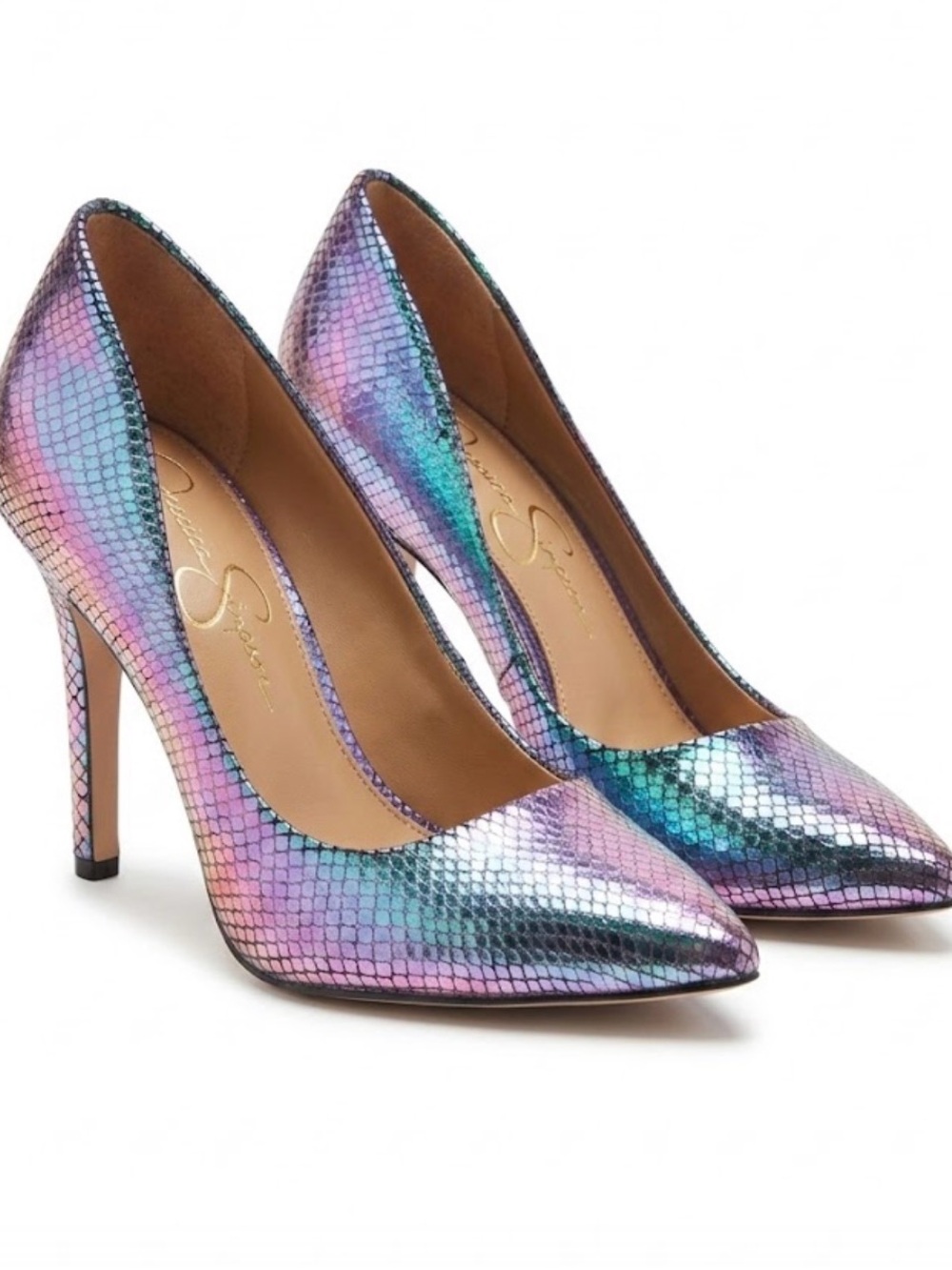 Jessica Simpson Holographic Iridescent Pump Stiletto Heels Mermaid Faux Leather